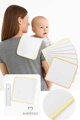 Babyden's Unisex 10'lu Yenidoğan ve Bebek Emzirme ve Ağız Bezi %100 Pamuk 20x20 CM Yumuşak Renkli Mendil 10'lu Set