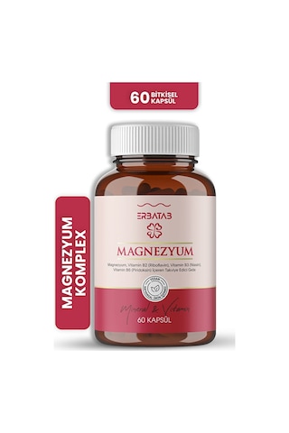 Erbatab Magnezyum Bisglisinat Sitrat Malat & Vitamin B2 B3 B6 3'lü Form 60 Kapsül