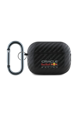 Airpods Uyumlu Pro 2 Kılıf Redbull Lisanslı Pu Karbon Fiber Tasarımlı Askı Aparatlı Kapak Siyah
