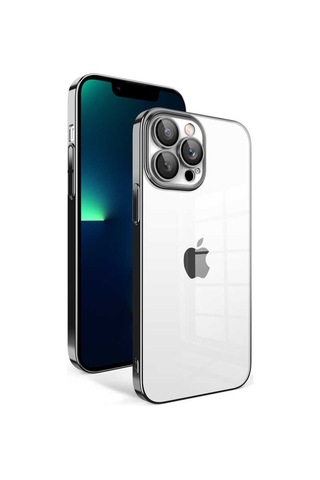 Zeyline Apple Uyumlu iPhone 13 Pro Max Kamera Korumalı Renkli Çerçeveli Zore Garaj Kapak-siyah