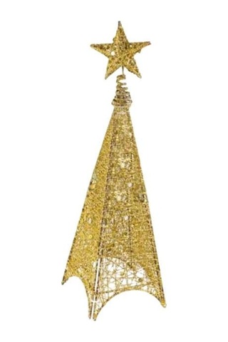 125 Cm Yılbaşı Tel Kule - 3 Boyutlu Altın Gold Renkli Lüks Dekoratif Kule Işıklı Çam Ağacı Alternatifi Diğer