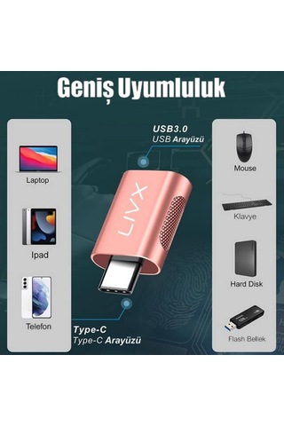 Livx Usb 3.0 To Type-c Çevirici Dönüştürücü Otg Adaptör Rose Gold Otgrg İkili Sku: Smg8690010631824
