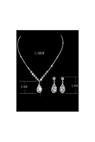 Shine Işıltılı Kristal Su Damlası Taşlı Su Yolu Gümüş Kaplama Şık Kolye Küpe Düğün/ Hediye Takı Seti Pembe - Beyaz