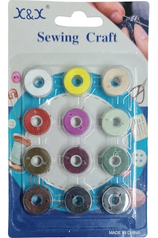 12 Adet Renkli İpiyle Ev Tipi Makineler İçin Plastik Masura