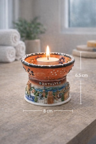 Masa Üstü Mum Aksesuarı Seramik Tealight Uyumlu Dekor Ürünü 6,5 Cm Ø 8 Cm Çok Renkli