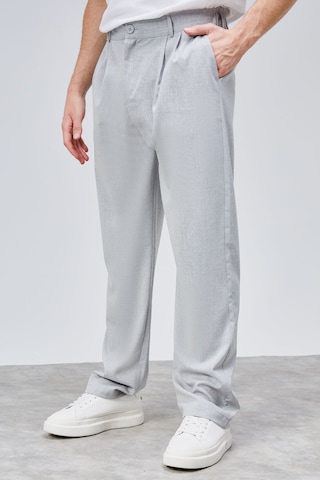 HLT Jeans Erkek Gri Çift Pileli Rahat Kesim Beli Lastikli Bol Paça Baggy Pantolon Albert-1990 Gri