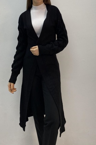 Onno Style Women Lüpenli Uzun Ceket Siyah