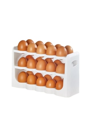 Flosoft 30 Lu Yumurta Organizer, 30 Bölmeli 3 Katlı Yumurtalık Buzdolabı Raf Düzenleyici Kutu Beyaz