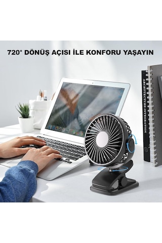 Robeve Masaüstü Şarjlı Klipsli 360 Derece Dönen Portatif Fan Vantilatör Şarjlı Klipsli Soğutucu