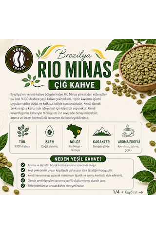 Resso Coffee Avantaj Brezilya %100 Arabica Yeşil & Çiğ Kahve Çekirdeği 1 KG