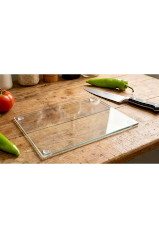 Cam Kesme Tahtası / Sunumluk Temperli Cam Kesme Tablası 30/40 Cm Şeffaf