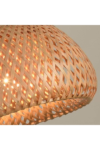 Konesam Doğal Bambu Avize - 30cm Led Aydınlatma, Siyah Tabanlı, Restoran Ve Ev Dekoru Haki