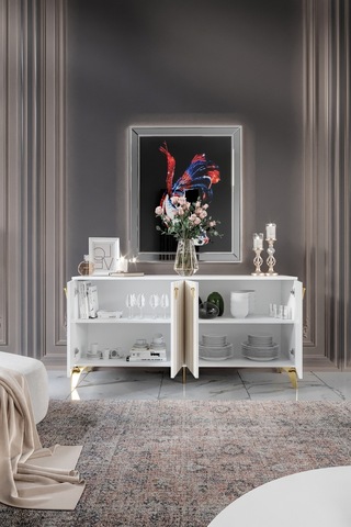 DUBAİ KONSOL MDF MEBRAN KAPAK BEYAZ GOLD