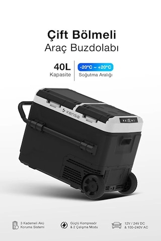 Taşınabilir Çift Bölmeli Araç Buzdolabı Ve Derin Dondurucu 40 Lt