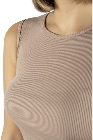 Terapi Men 2'li Paket Bej Yeşil Fitted/vücuda Oturan Crop Halter Yaka Fitilli Esnek Örme Bluz Atlet Bej-yeşil