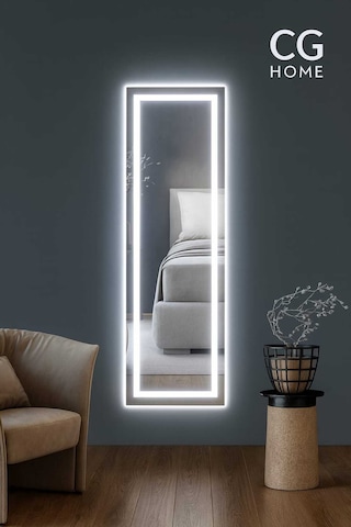 Biga Ledli Ayna, Dekoratif Ayna, Led Ayna, Salon Aynası, Konsol Aynası 144x36 Cm 140 Beyaz
