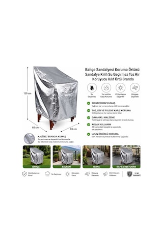 Bahçe Sandalyesi Koruma Örtüsü 65x65x120 Cm Metalize Su Geçirmez Dış Mekan Sandalye Kılıfı Gri