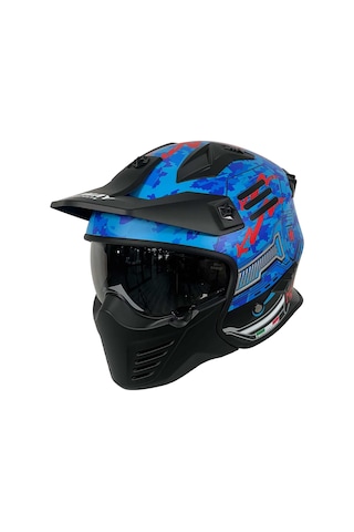 Sway X2 Tokyo Trooper Modüler Full Face Çene Sökülebilen Motosiklet Kaskı M Beden Mavi Kırmızı Siyah - Kırmızı