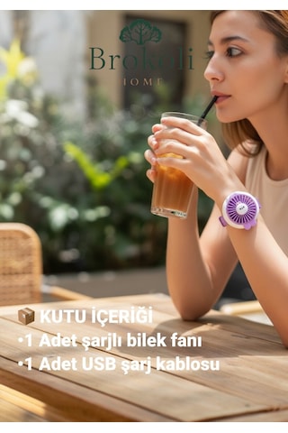 Avec Şarjli Bilek Fanı Soğutucu Vantilatör Usb 3 Kademeli Taşınabilir Vantilatör Fan Mor Renk