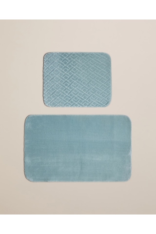 English Home Gridline Kaydırmaz Taban Banyo Paspası Seti 60x80 Cm + 40x60 Cm Koyu Yeşil
