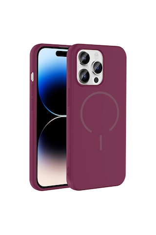 Zore Apple iPhone Uyumlu 14 Pro Max Kılıf M-safe Şarj Özellikli Omsy Meta Kapak - Mürdüm
