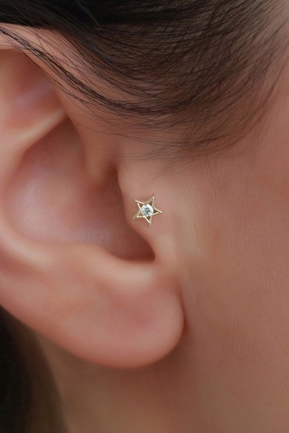 14 Ayar Altın Taşlı Sirüs Kelebek Tragus Piercing Sarı