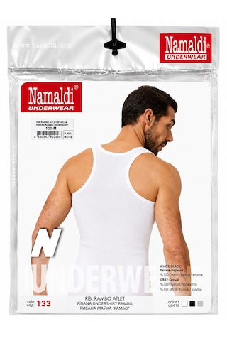 Namaldı Erkek Ribana Rambo Atlet 3'lü Paket - %100 Pamuk Sporcu Atlet 3 Adet Beyaz