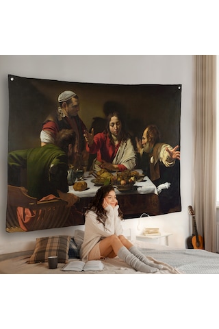 Caravaggio - Emmaus'ta Akşam Yemeği Duvar Örtüsü - Supper At Emmaus-7137