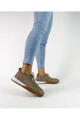 Gdt Ayakkabı Bej Renk Süet Bağcıklı 36-37-38-39-40 Numara Kadın Sneaker Kahve