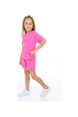 Toontoy Kids Toontoy Kız Çocuk Merci Aour Yazı Baskılı Şortlu Takım Açık Fuşya