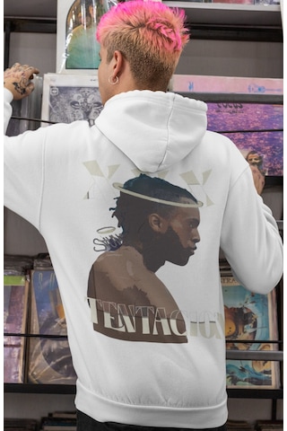 Sevbano X Tentacion Rapper Şarkıcı Sırt Baskılı Unisex Oversize Penye Hoo beyaz