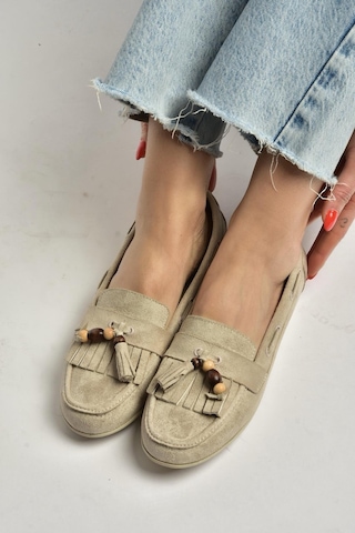 Fox Shoes Y602347002 Bej Süet Püsküllü Kadın Günlük Ayakkabı Bej