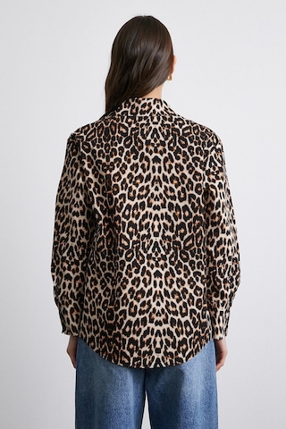 Leopar Desenli Poplin Gömlek Bej Bej