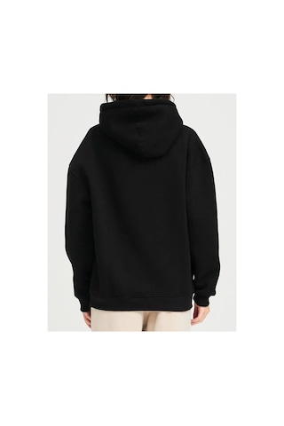 Swoord Kapüşonlu Unisex Oversize Sweatshirt 3 Iplik Şardonlu Pamuklu Baskısız Siyah