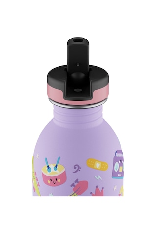 Kids Bottle Music Friends Pipetli Paslanmaz Çelik Çocuk Su Matarası 250 Ml Mor