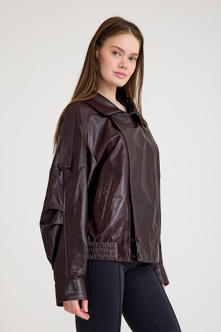 Oversize Kısa Bayan Deri Ceket Vb-14-bk-2847-24115 Bordo