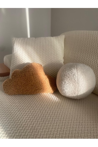 Teddy Dekoratif Peluş Top Yastık Kırmızı/beyaz/kahverengi Beyaz