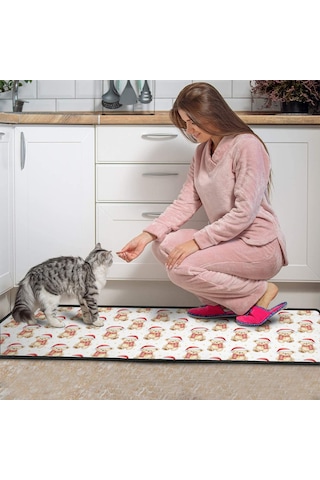 Noel Desenli 2'li Mutfak Matı, Anti-yorgunluk, Yastıklı Ve Kaymaz, Mutfak Ve Ofis İçin Noel Bayramlık Ayı