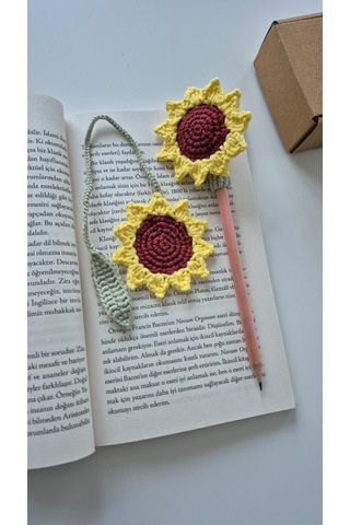 Ay Çiçeği Set Amigurumi Kitap Ayracı Ve Kalem Süsü Hediyelik Ürün Kalem Başlığı