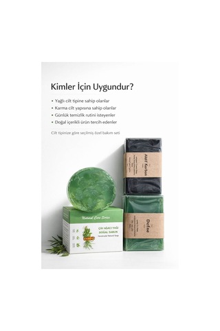 Yağlı Ve Karma Ciltler İçin Doğal Sabun Seti 3 Lü Bakım Paketi Çay ağacı
