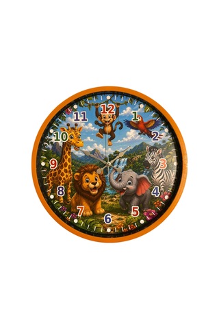 Neşeli Orman Turuncu 36 X 36 Cm Çocuk Duvar Saati Renkli