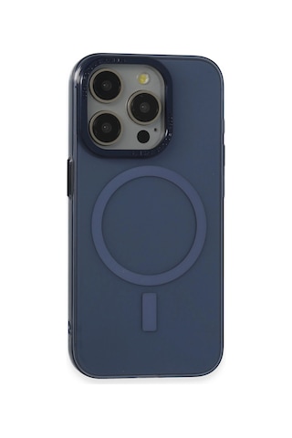 Apple iPhone Uyumlu 15 Pro Max Kılıf Anka Pc Magneticsafe Sert Metal Kapak - Lacivert Düz Renkli