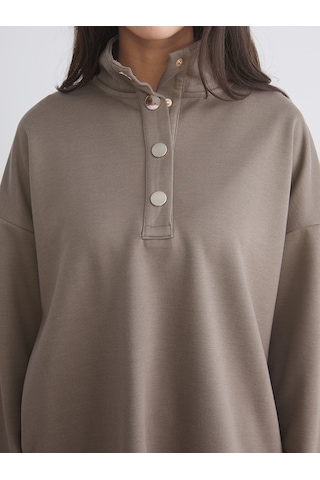 Lcw Vision Kahverengi Dik Yaka Oversize Kadın Sweatshirt