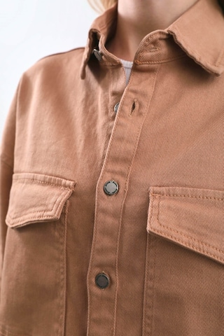 Kadın Oversize Jean Gömlek Bej 001