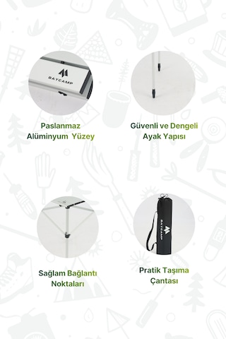 Baycamp Alüminyum Katlanır Orta Boy Kamp Masası Y:70xg:70xd:70 Cm Gri