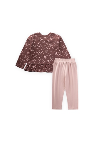 Cigit Desenli Uzun Kollu T-shirt Kız Çocuk Takım - Mürdüm