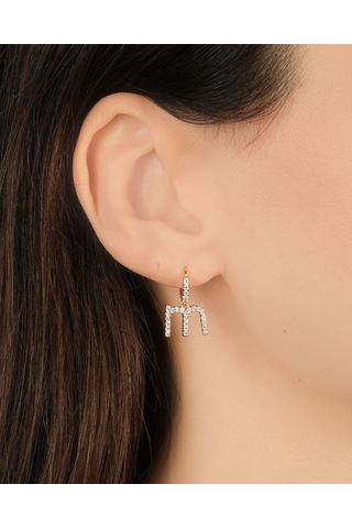 Kadın Kararmaz Çelik Lüks Küçük M Harf Küpe