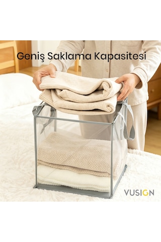 Vusign Katlanabilir Fileli Kirli Çamaşır Sepeti, Beyaz