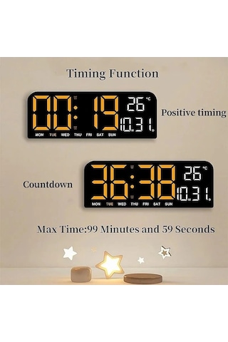 Ulzyvf 9 Büyük Mavi Dijital Duvar Saati Sıcaklık Tarih Hafta Zamanlama Geri Sayım Işığa Duyarlı Masa Saati 2 Alarm 12/24h Le Mavi