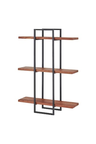 Umutpark 3 Katlı Metal Ahşap Duvar Raf. Ceviz